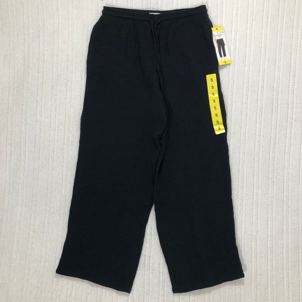 Jessica Simpson Womens Black Cotton Gauze Wide Leg Drawstring Pants Size S NEW